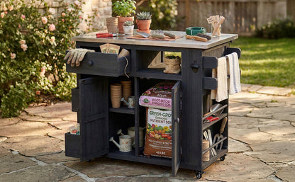 TOPMAX Outdoor Solid Wood Extendable Kitchen Island