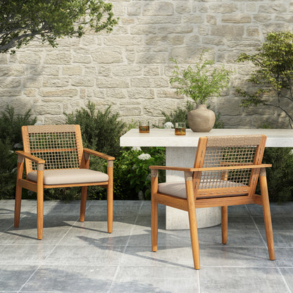 Outdoor Dining Chairs Set of 2 with Acacia Wood and Rope Design
