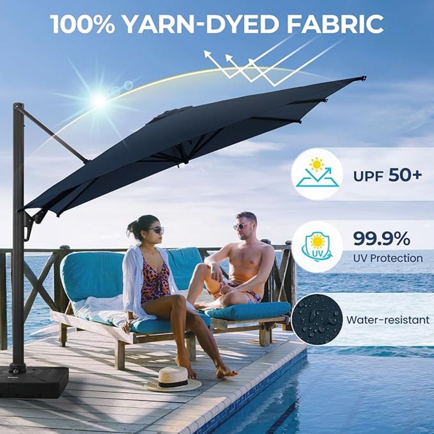 Round Cantilever Patio Umbrella With 360 Rotation & Infinite Tilt Adjustment
