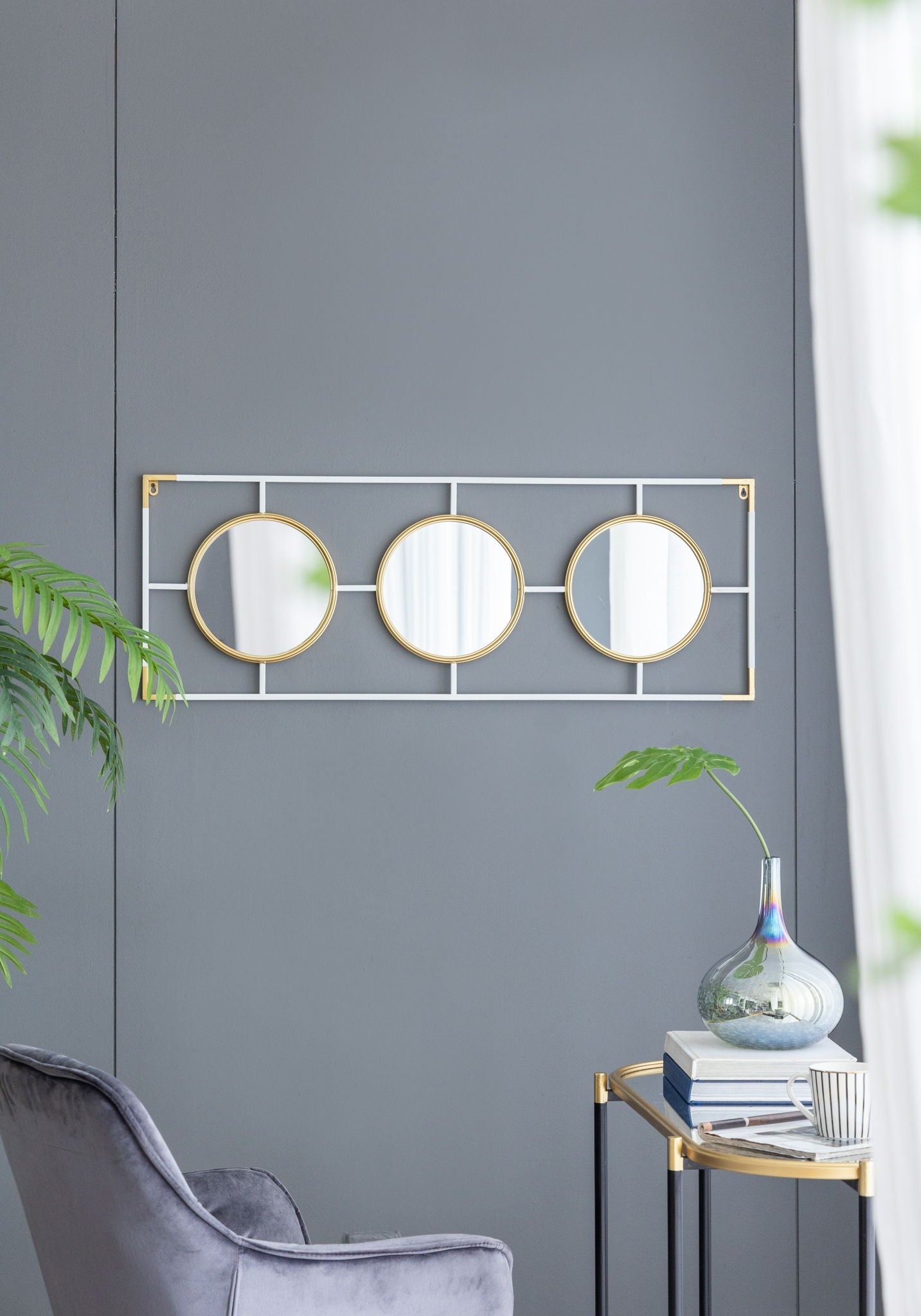 3 Mirror Piece Wall Mirror InRectangular Frame, Home Wall Decor For Bedroom Living Room
