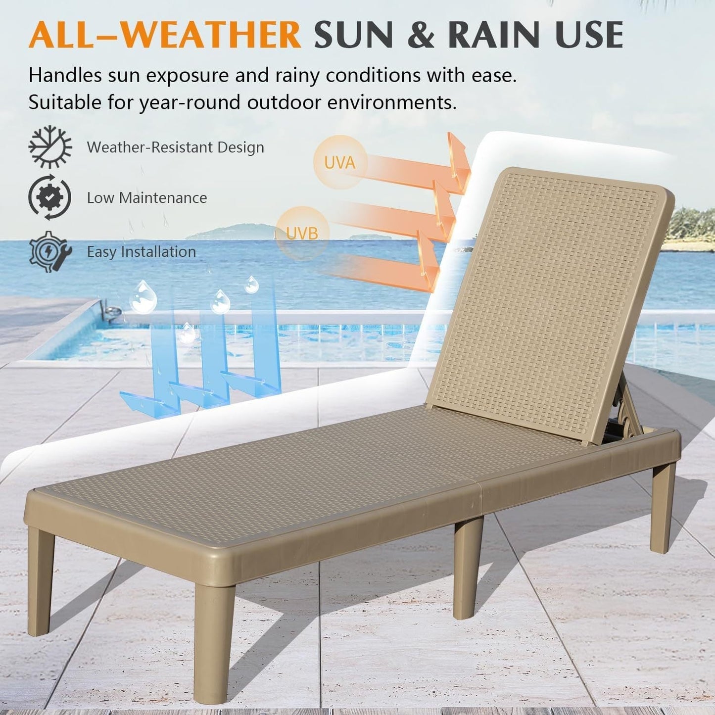 Pool Lounge Chairs Set of 2 with Adjustable Backrest