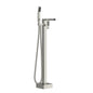 Freestanding Bathtub Faucet Waterfall Tub Filler Floor Mount Solid Brass With Hand Shower - Brushed Nickel