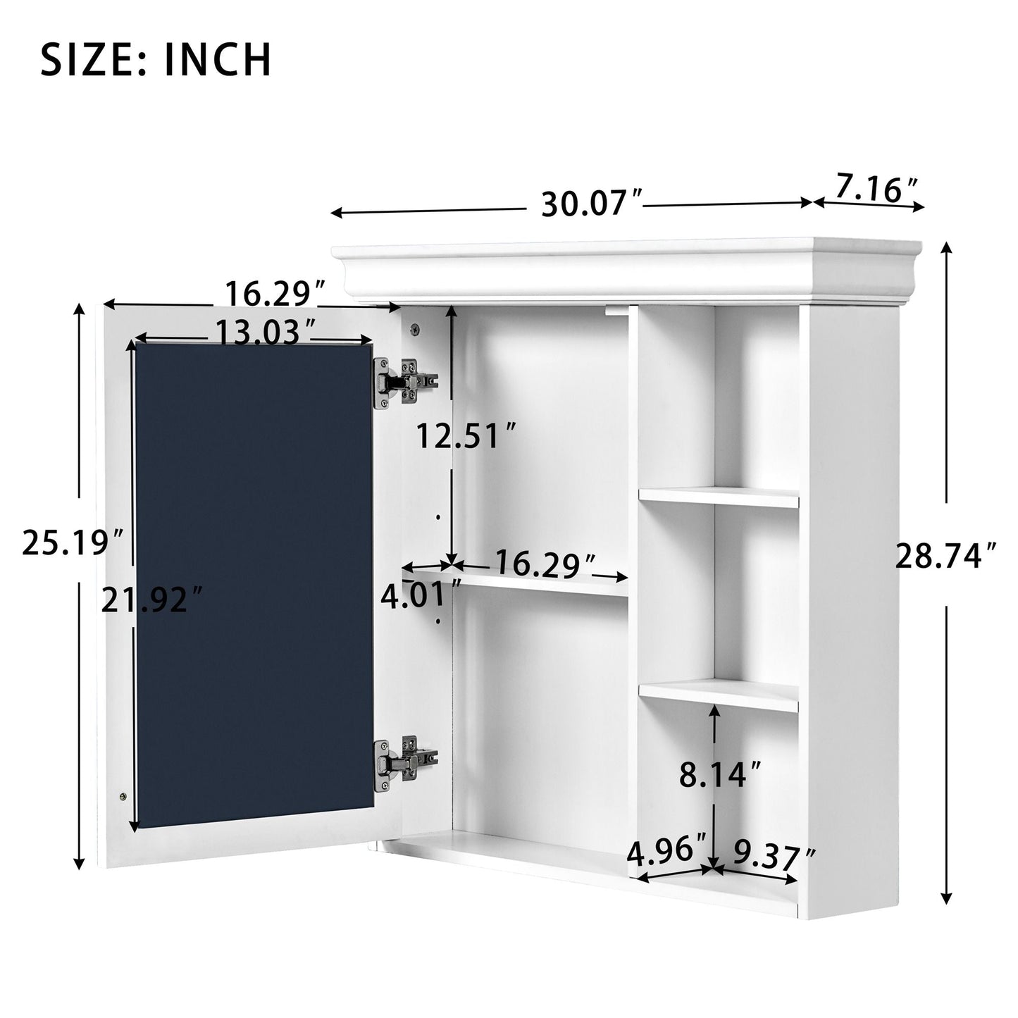 Wall Mounted Bathroom Medicine Cabinet with Mirror and Adjustable Storage
