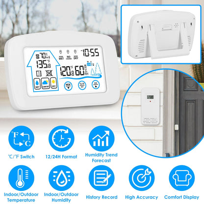 Wireless Weather Station With Clock 196FT Range Indoor Outdoor Thermometer Sensor Temperature and Humidity Monitor Humidity Forecast Battery Powered B