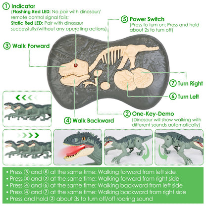 Remote Control Dinosaur Toys Jurassic Realistic RC Dinosaur Rechargeable T-Rex Walking Robot with 3D Eye Roaring Sounds Red Light Remote Control for 3