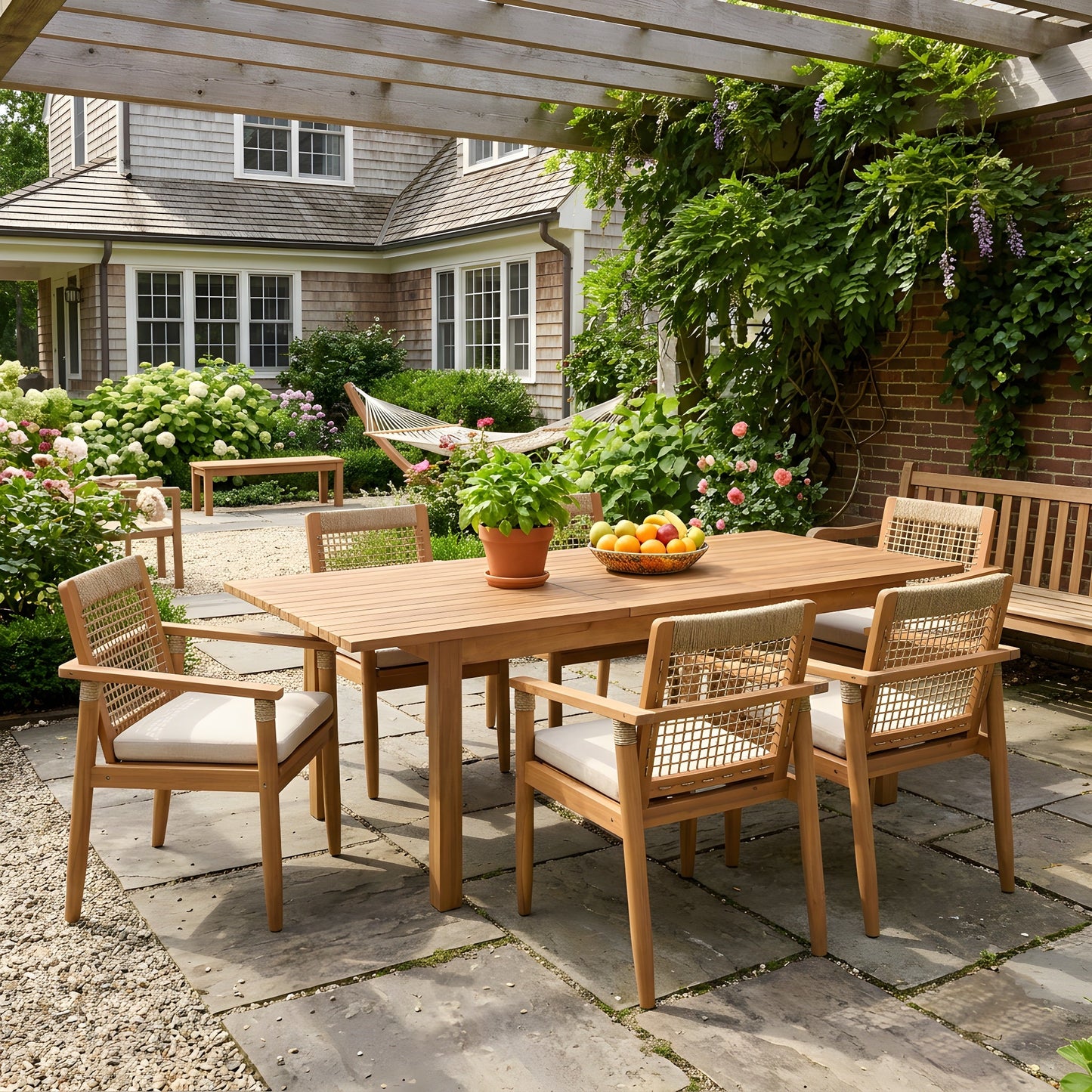7 Pieces Acacia Wood Outdoor Dining Set with Cushions