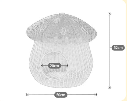 Rattan-Style Washable Cat Bed Villa-Style Mushroom-Shaped Pet Nest Handwoven Breathable Dog Kennel