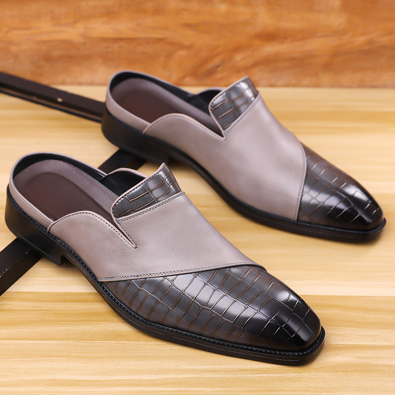 Mens Pointed-toe Leather Half-slippers Without A Heel For Outdoor Wear