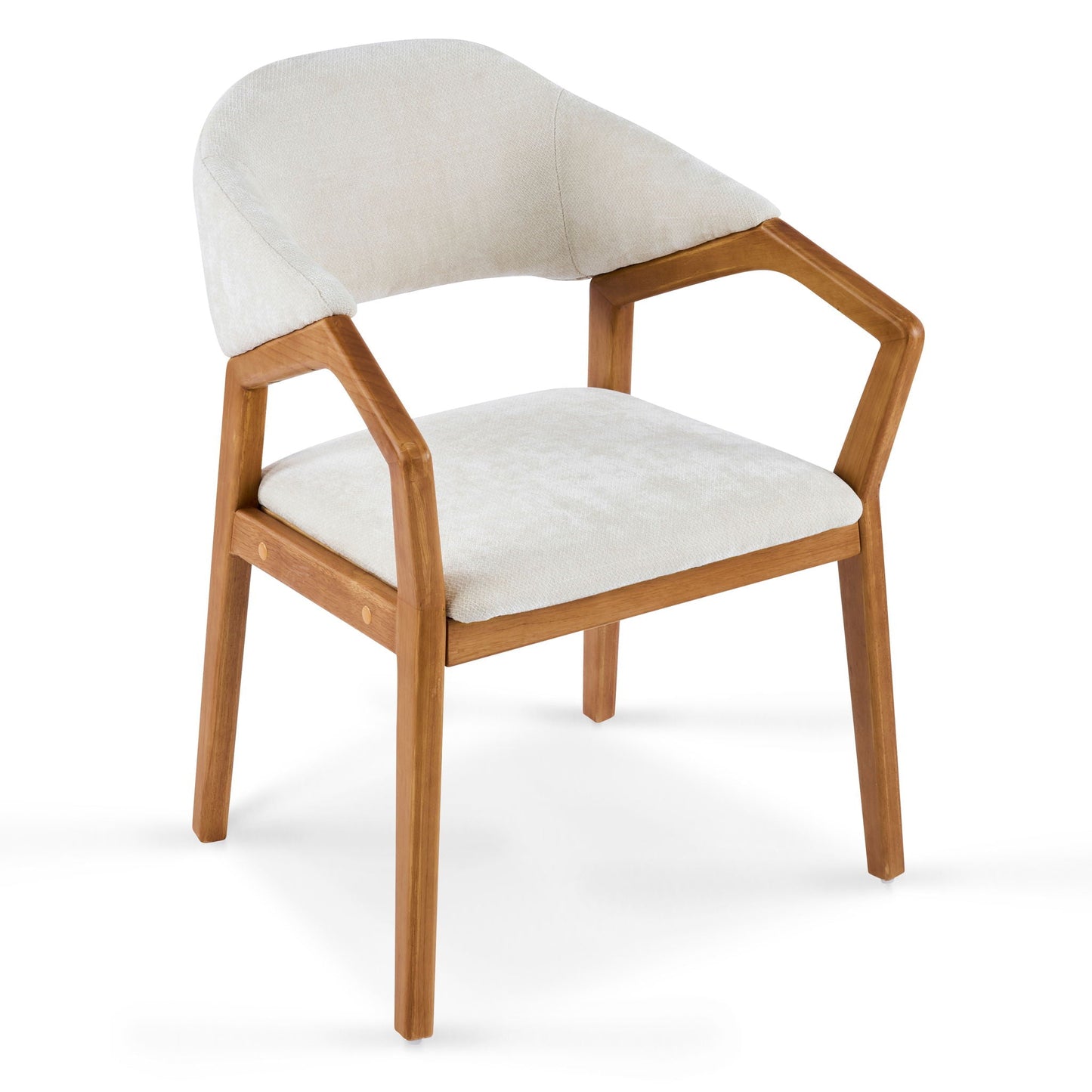 Indoor Upholstered Dining Armchair (Set of 2) - Beige / Teak