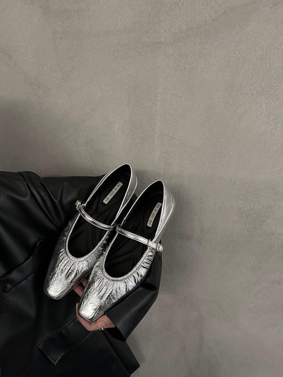 Womens Silver Flat Dress Shoes