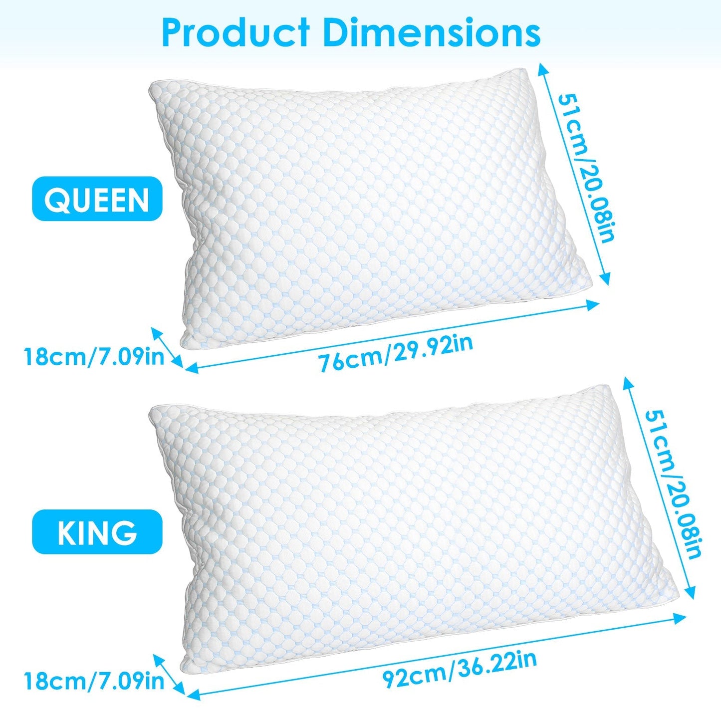 2 Pack Shredded Memory Foam Pillows Adjustable Cool Pillows with Extra Filling Machine Washable Cover for Side Back Stomach Sleepers