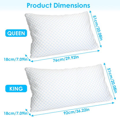2 Pack Shredded Memory Foam Pillows Adjustable Cool Pillows with Extra Filling Machine Washable Cover for Side Back Stomach Sleepers