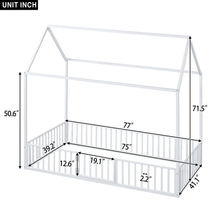 Metal House Bed With Fence And Door