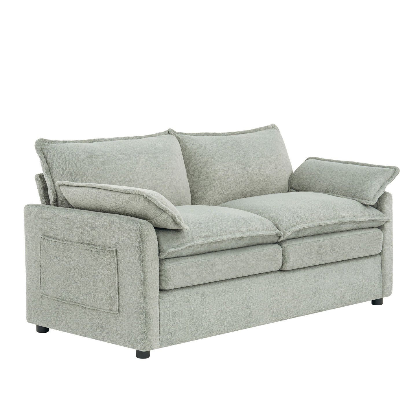 Modern Loveseat Sofa, Upholstered Couch With Side Storage Pockets