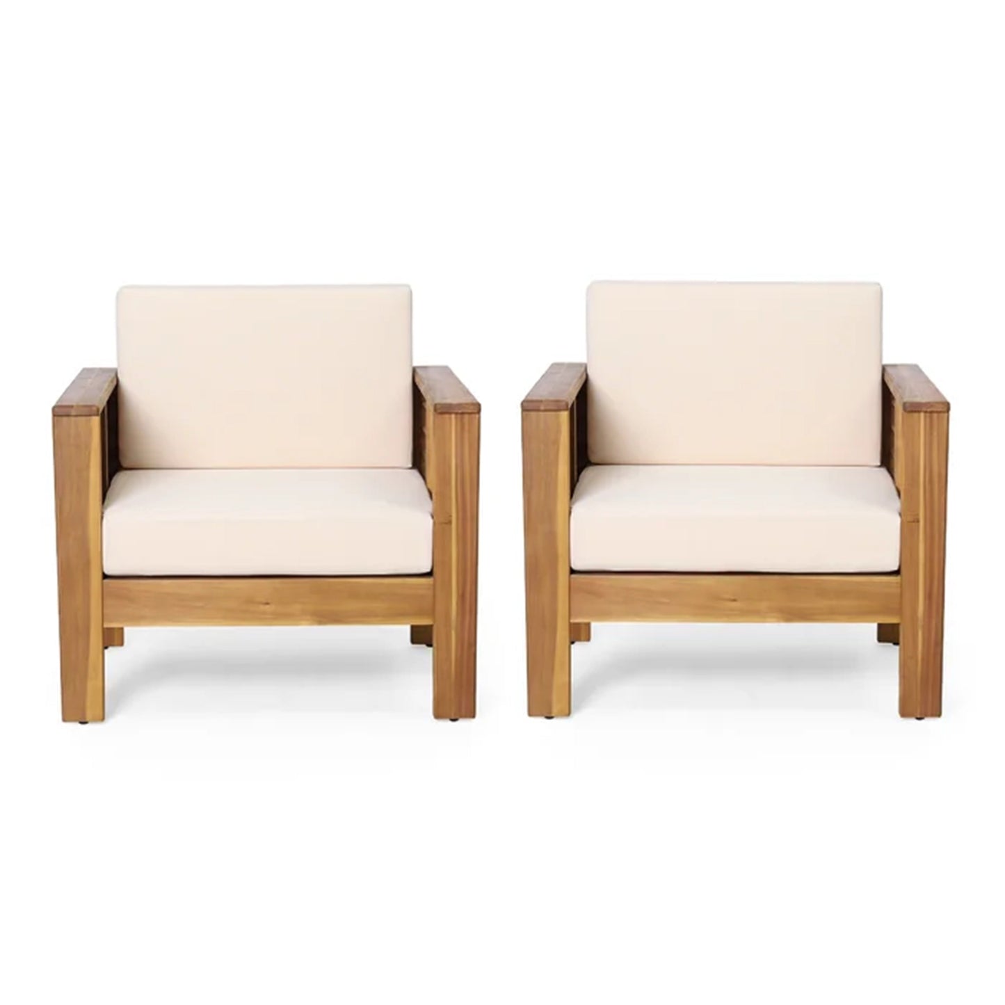 Set of 2 Outdoor Acacia Wood Club Chairs with Cushions