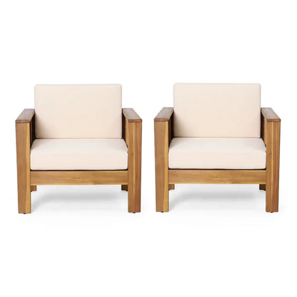 Set of 2 Outdoor Acacia Wood Club Chairs with Cushions