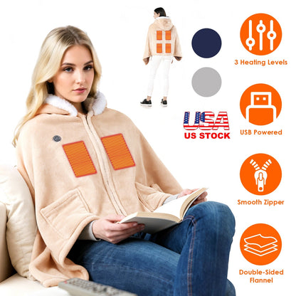 Wearable Heated Blanket with 8 Heating Zones and 3 Temp Levels