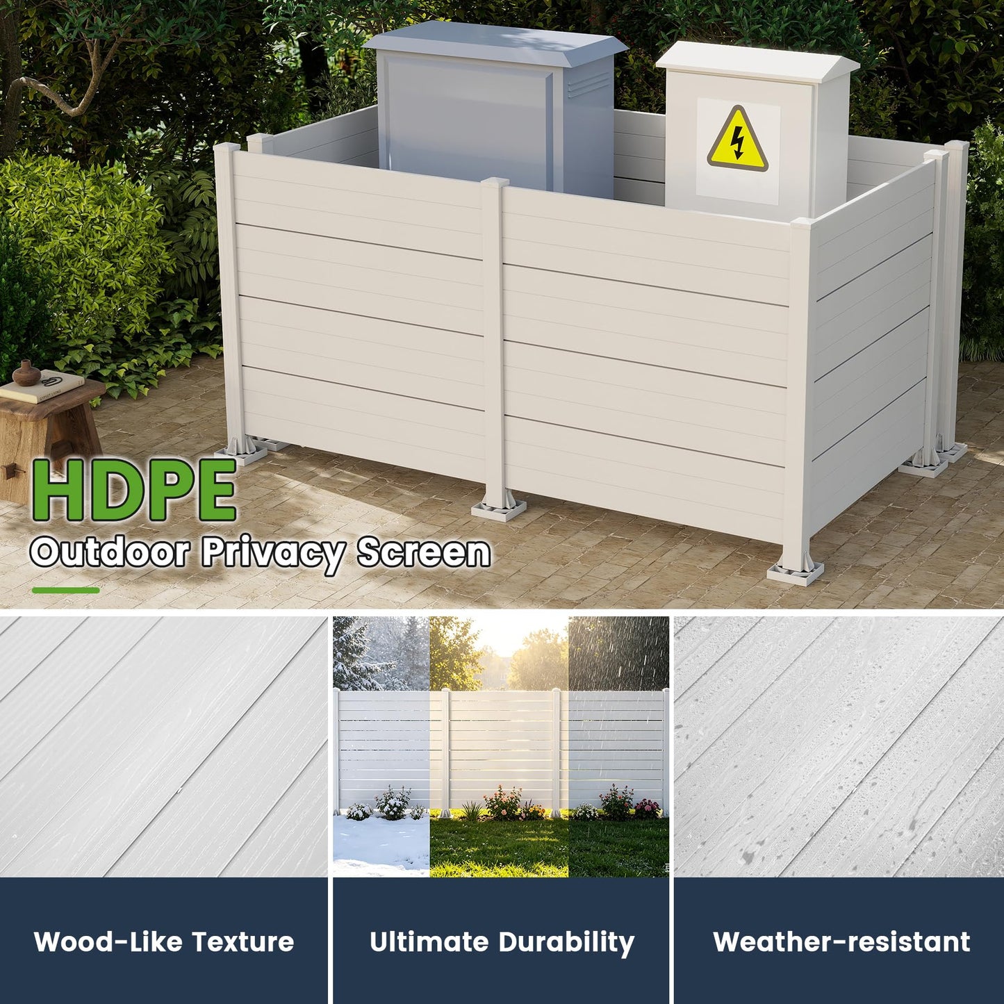 50" W x 49" H Outdoor Privacy Screen, Air Conditioner Fence, All-Weather Vinyl Privacy Fence Screens with Aluminum