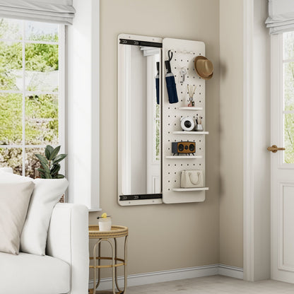 Wall Mounted Full Length Mirror With Shelf And Hook