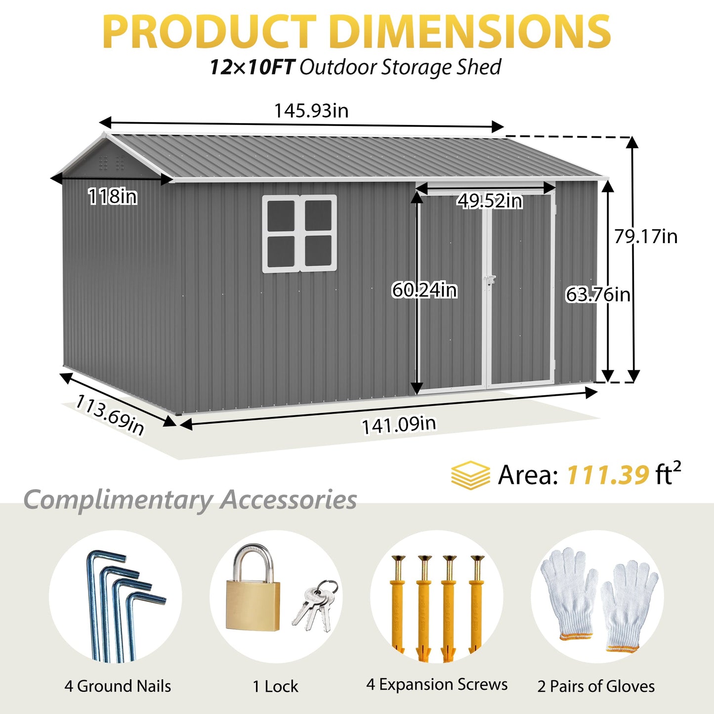 12x10 Ft Outdoor Metal Storage Shed