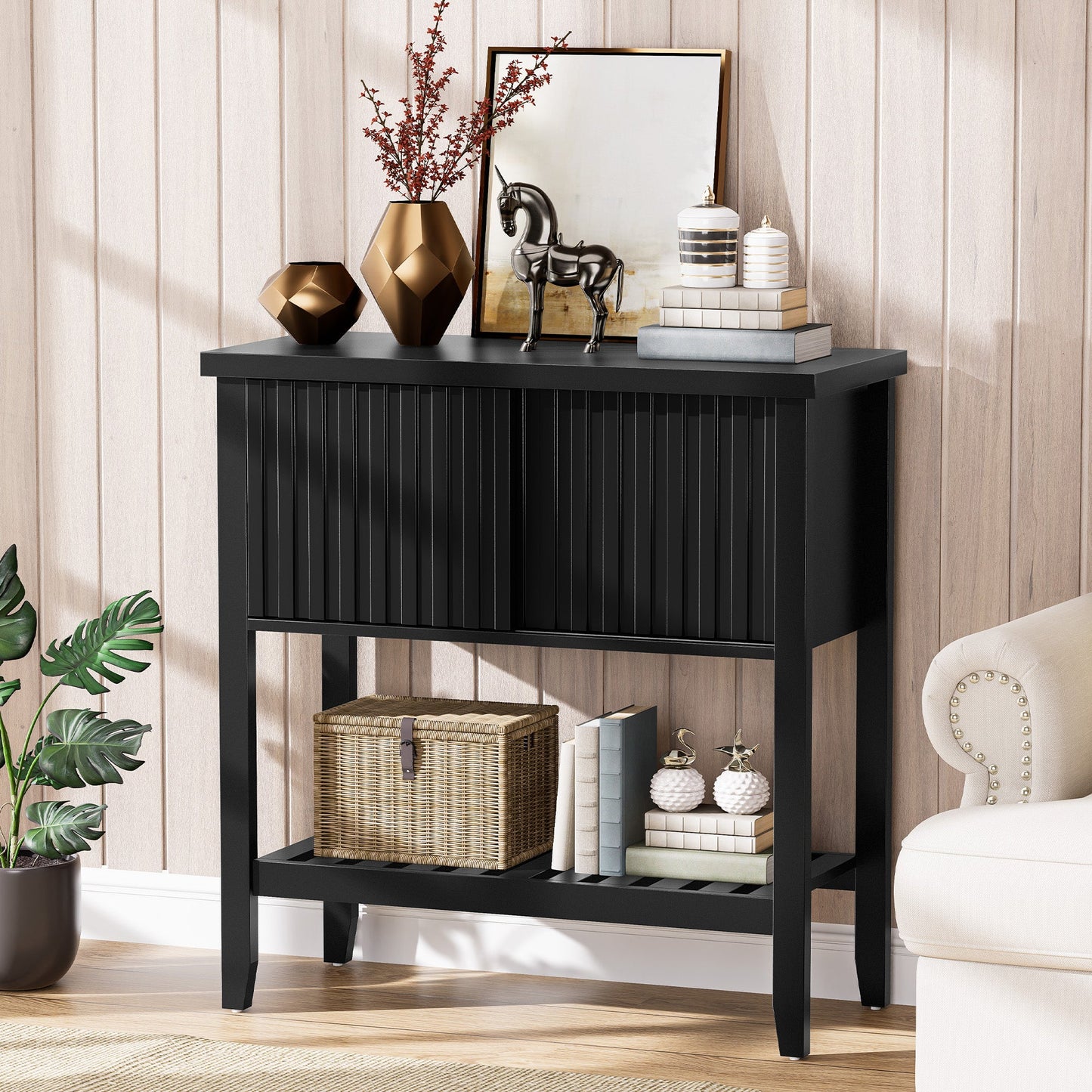 31.5" Entryway Console Table with Sliding Drawer Doors