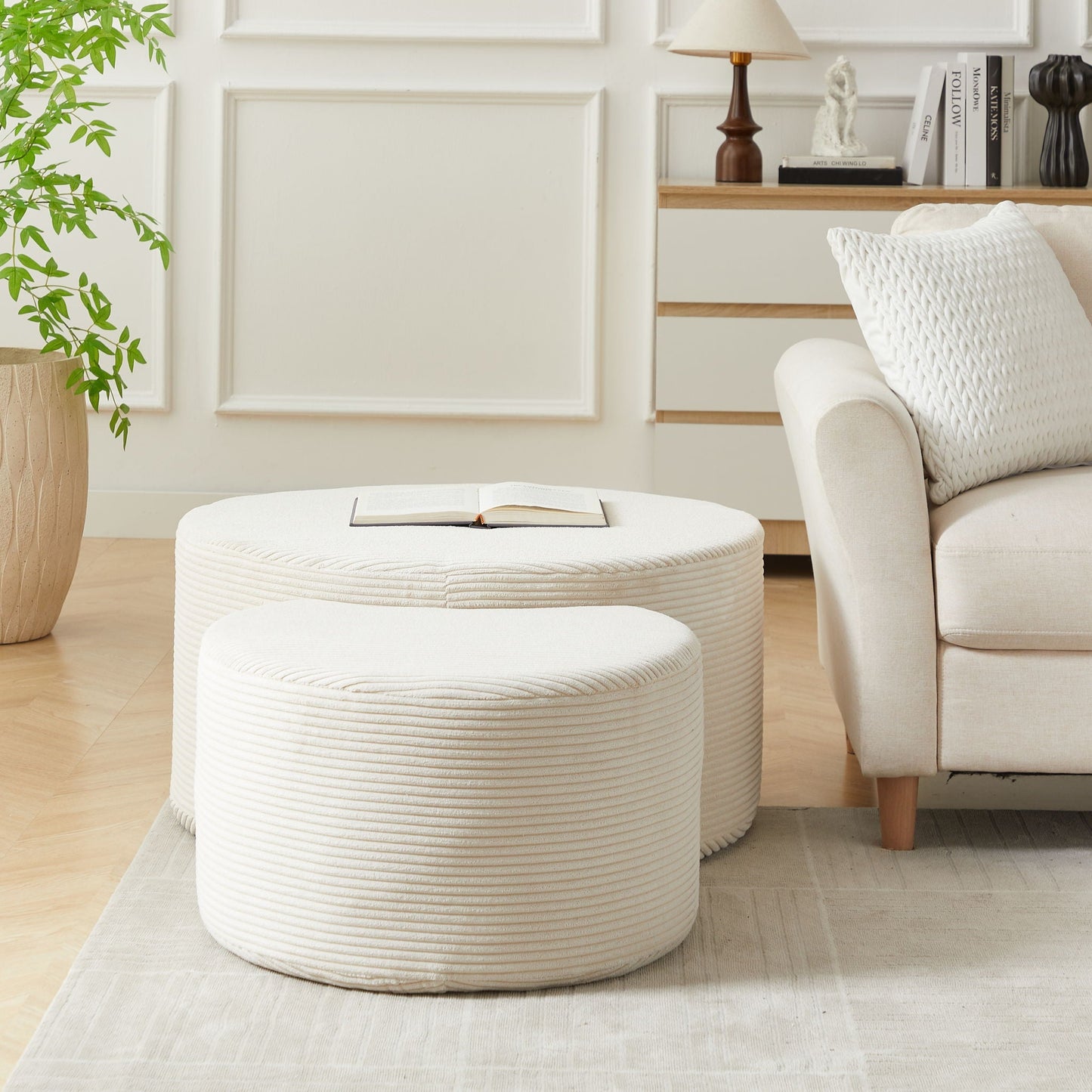 Modern Upholstered Round Coffee Table For Living Room (Set of 2)