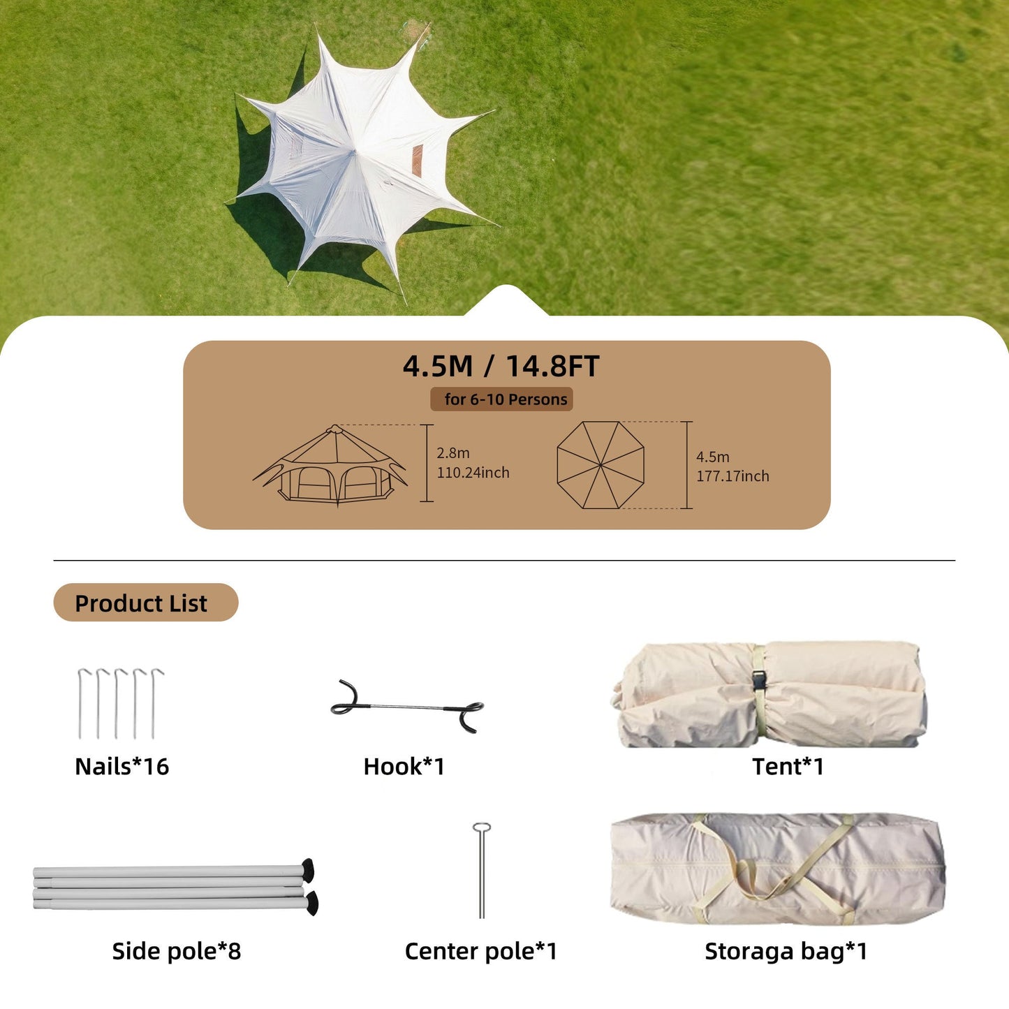 600D Oxford Bell Tent 14.8ft x 9.2ft with Stove Jack