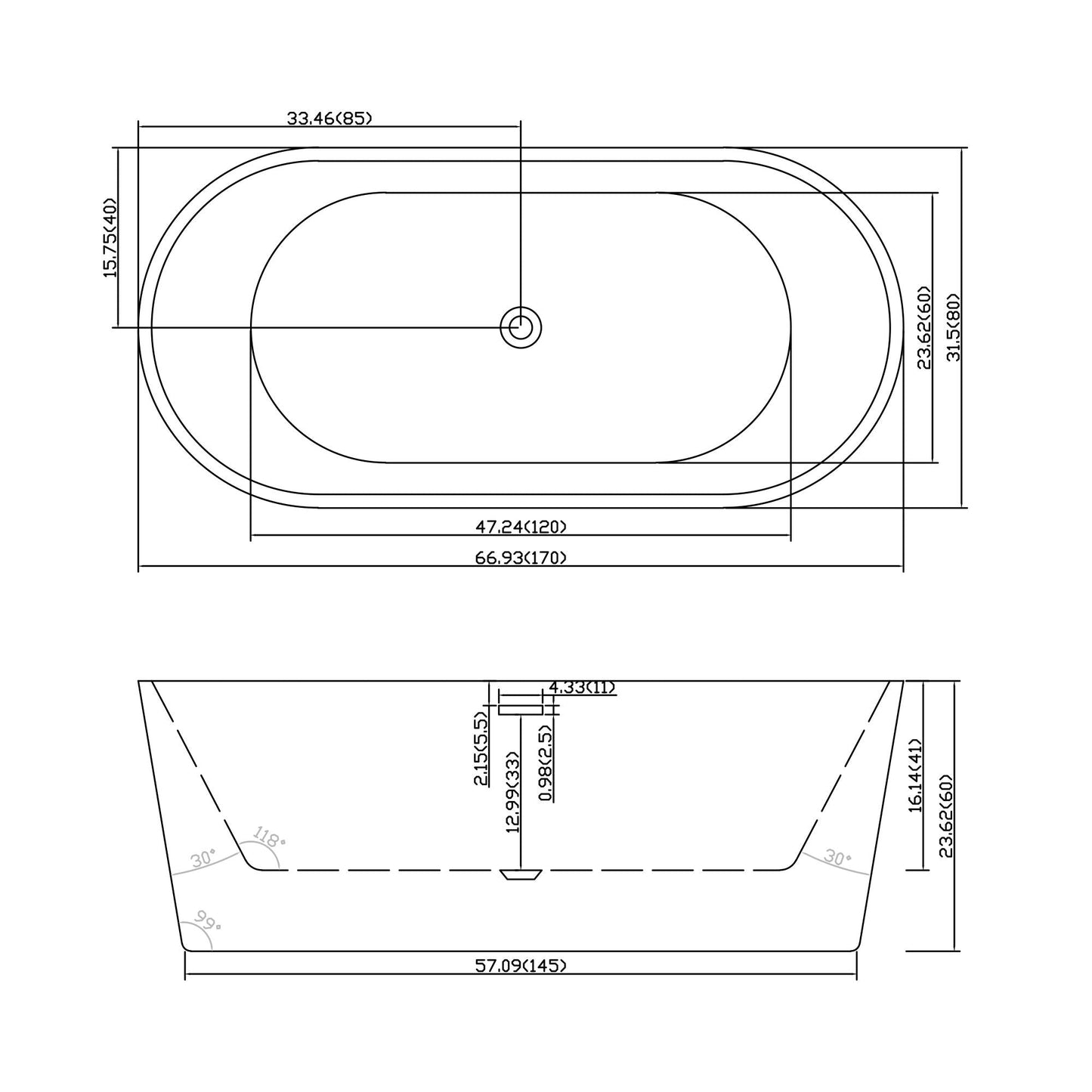 Gloss Freestanding Bathtub With Drain, Stand Alone Soaking Tub