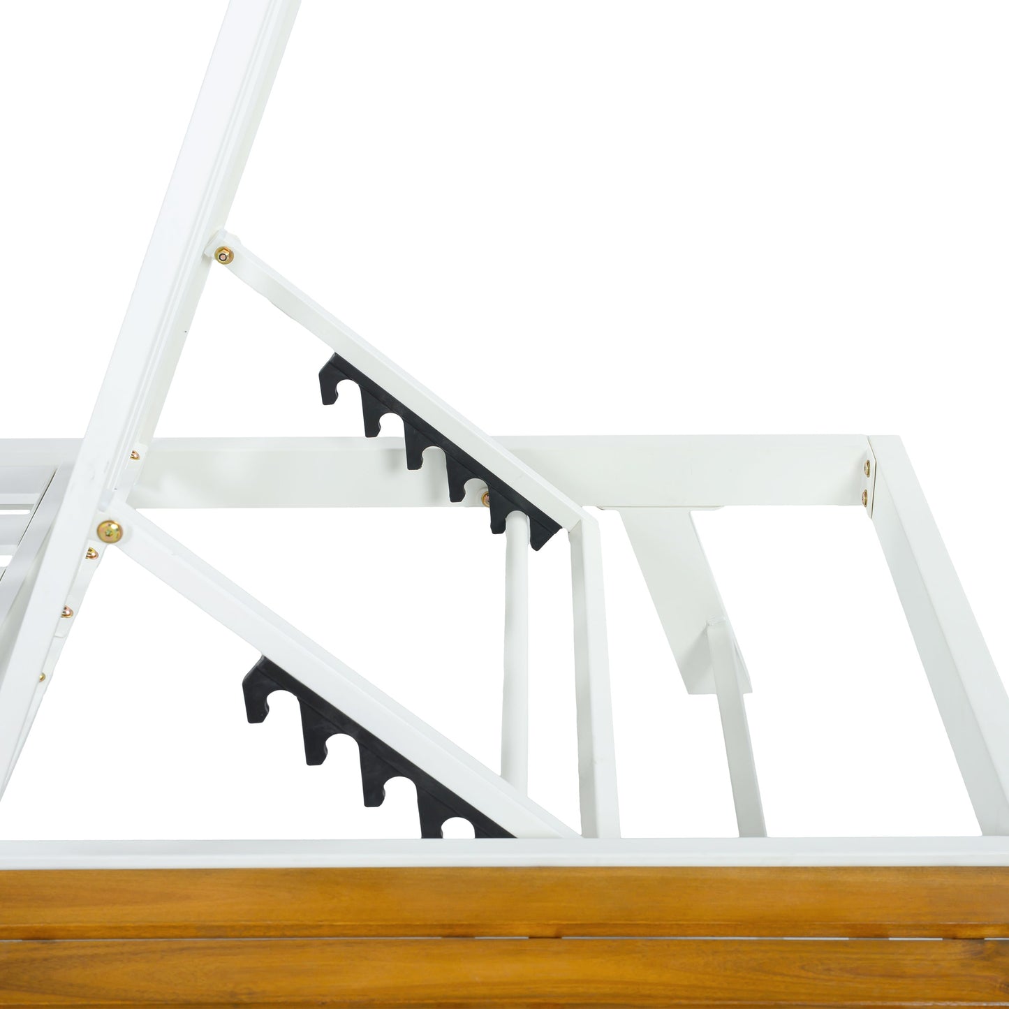 White Iron + Teak Finish Chaise Lounge Frame