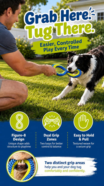 Dental Cleaning Tug Toy For Dogs, Dog Dental Toy, L With Textured Dental Weave, Washable Two Loop Figure 8 Design For Supervised Tugging, Chewing And Fetch