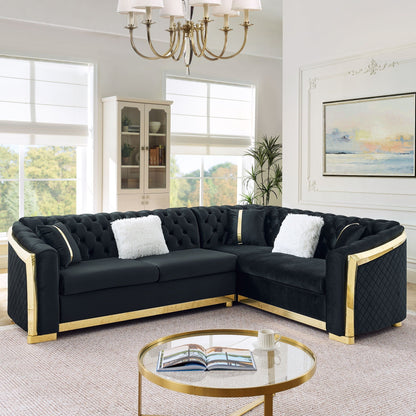 L Shaped Chesterfield Sectional Sofa With Stainless Steel Accents
