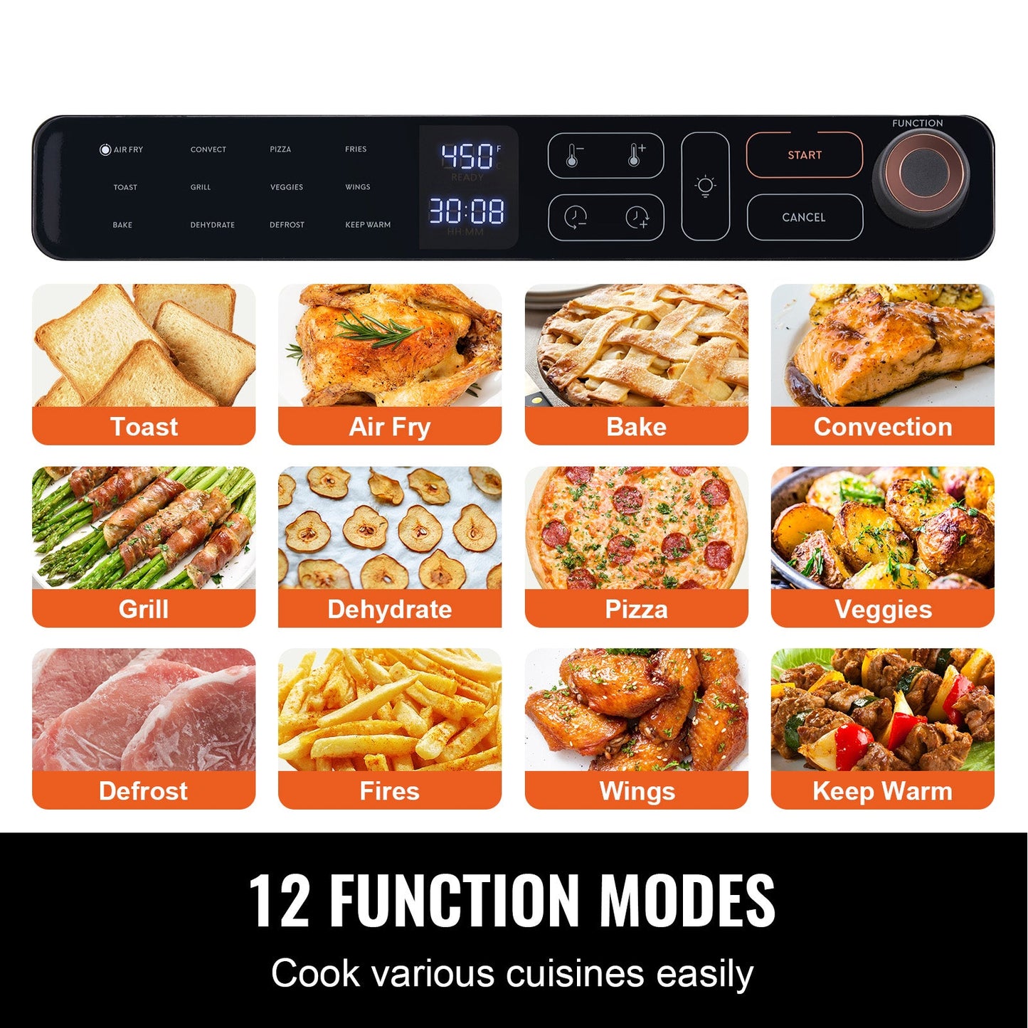 12-in-1 Air Fryer Toaster Oven 25L Stainless Steel 1700W