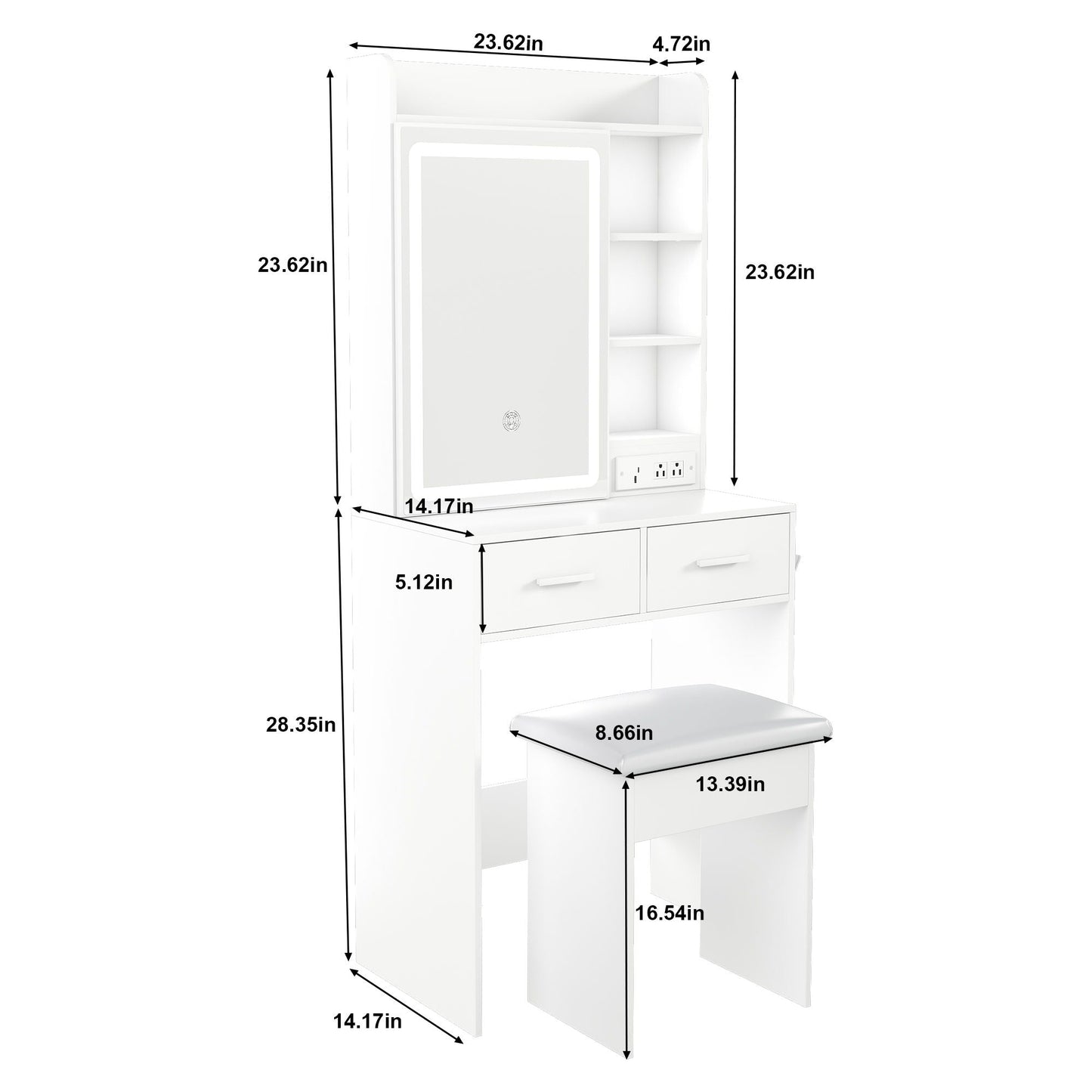 Space Saving Makeup Vanity Desk With Mirror & Adjustable LED Lights