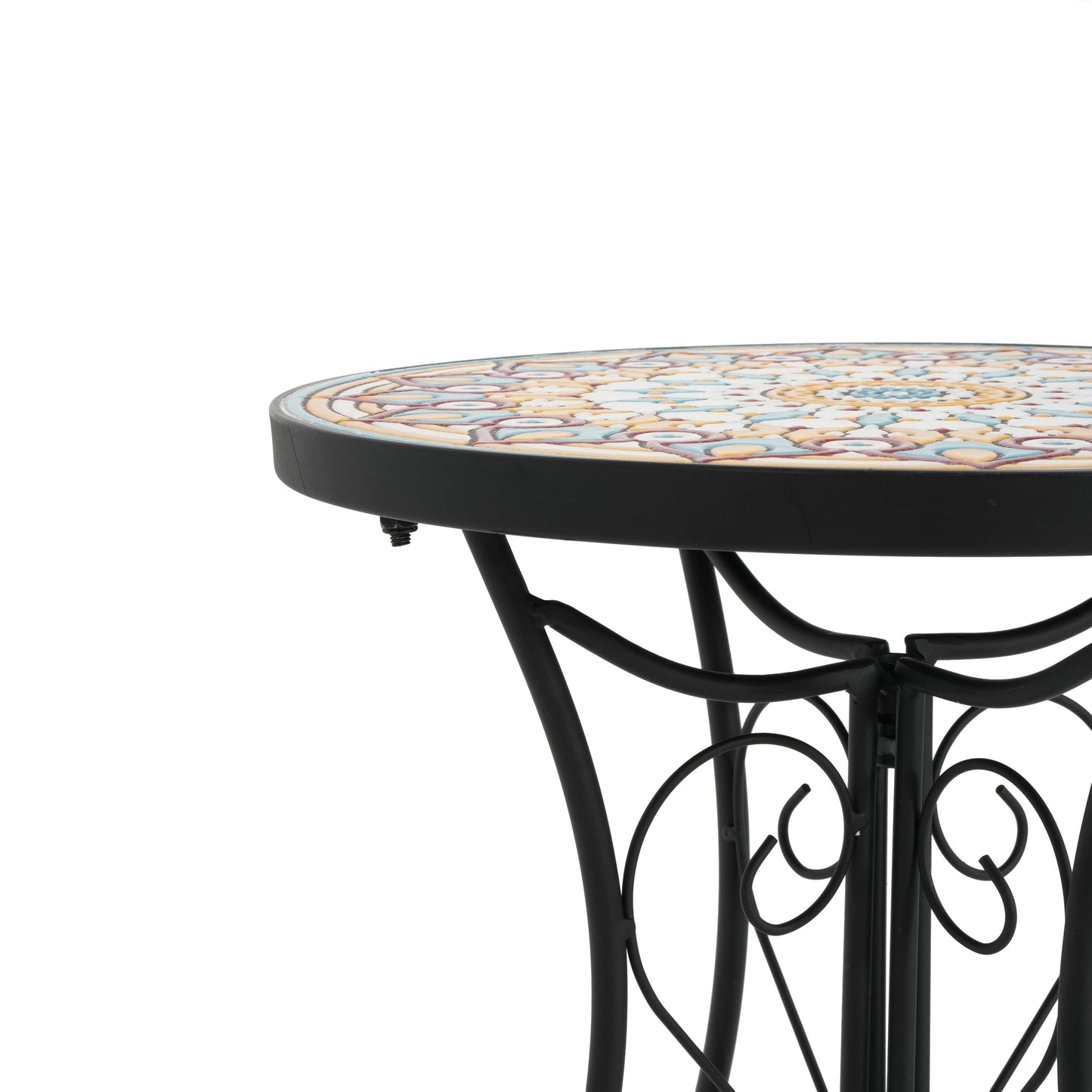 Round Ceramic Outdoor Side Table, Colorful + Black