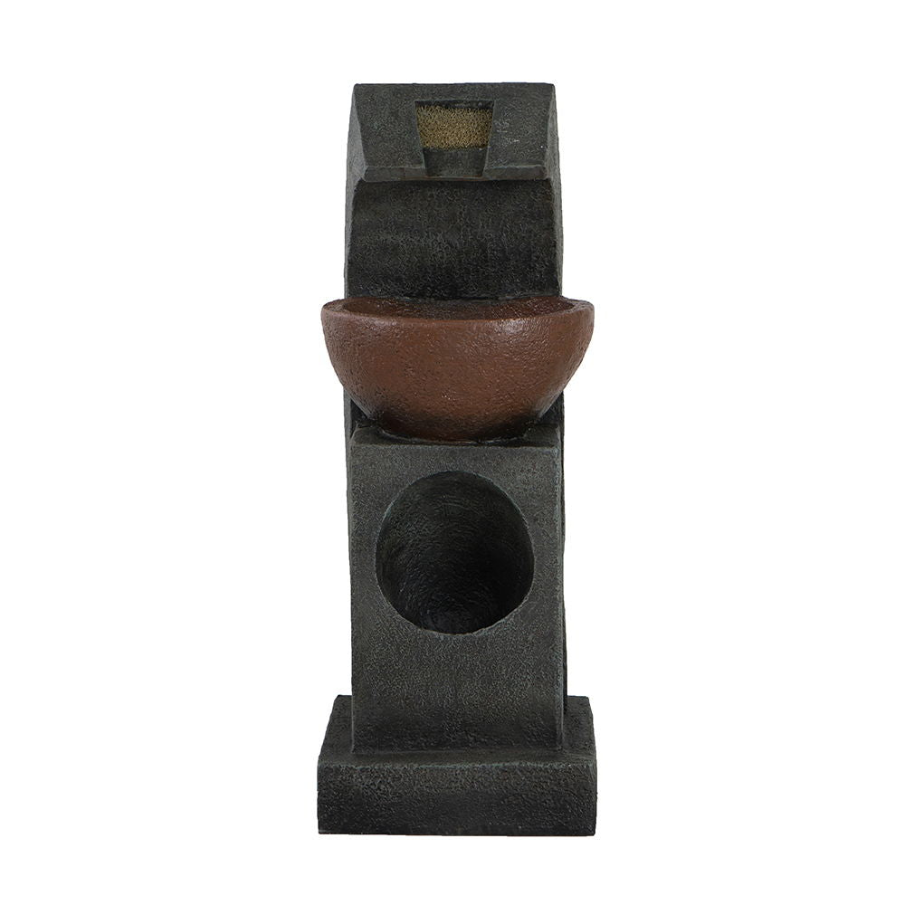 Sculptural Water Fountain With Bowl Basin, With Light And Pump, For Indoor And Outdoor - Brown / Black