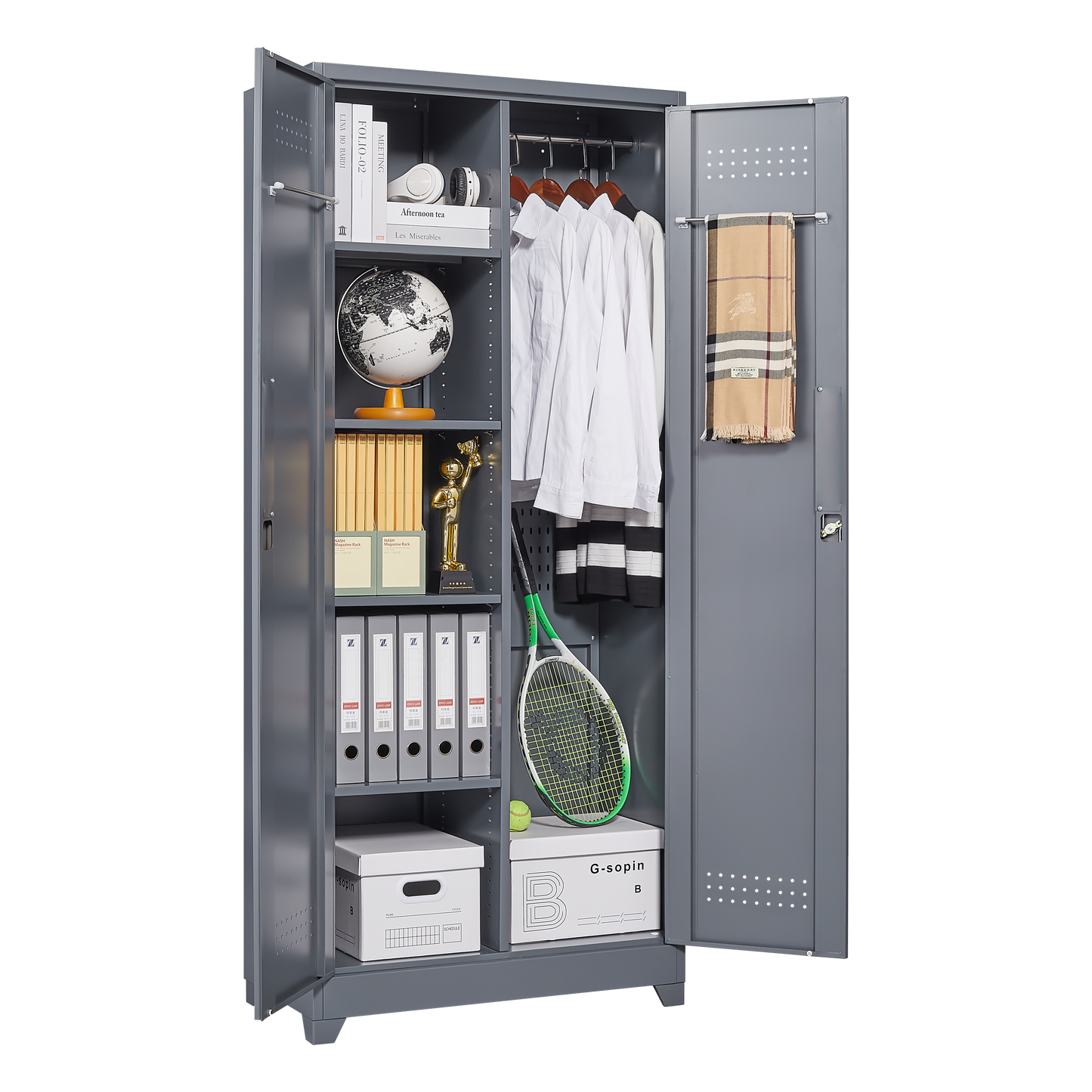 Gray And Metal Storage Cabinet