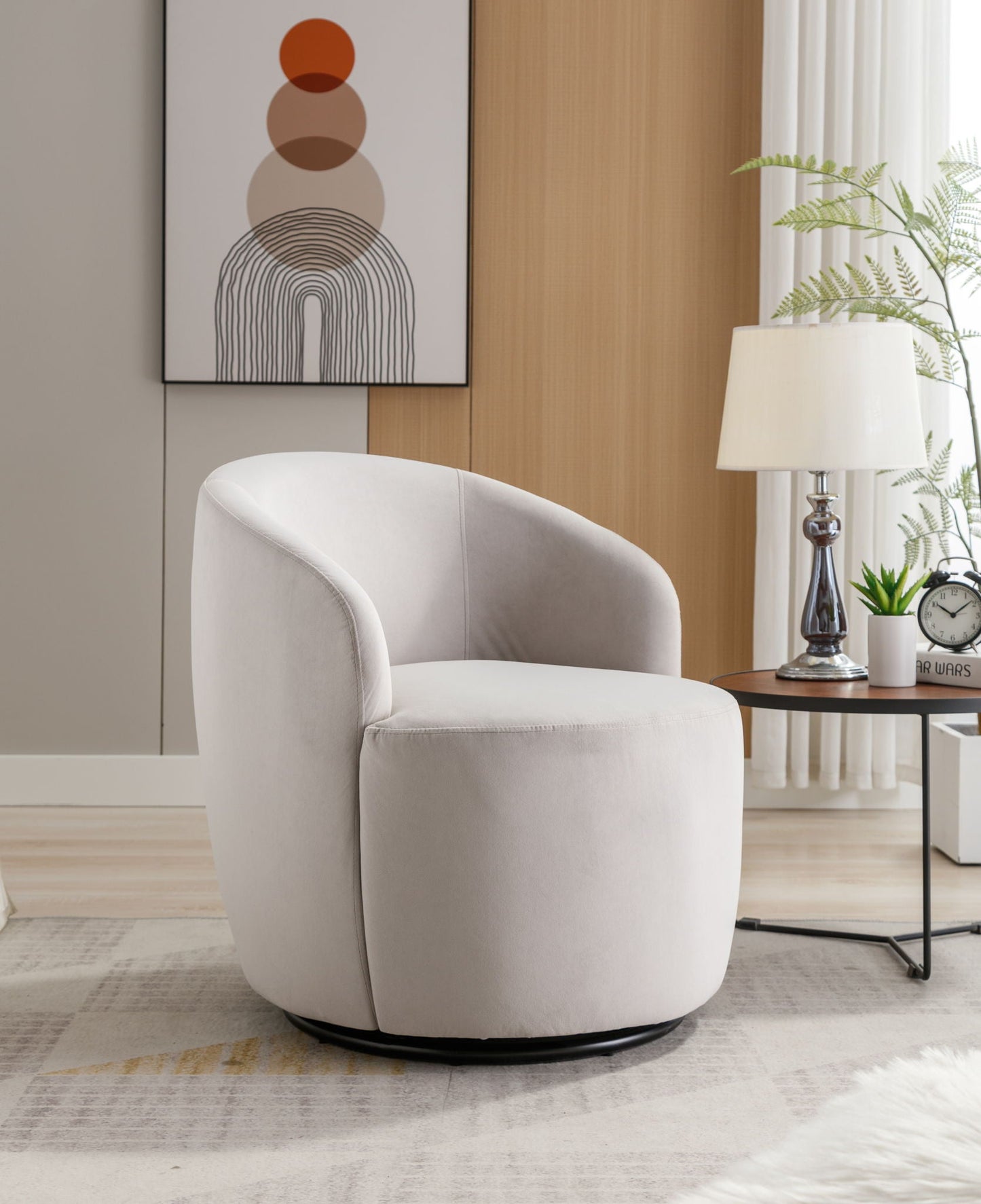Swivel Accent Armchair Barrel Chair With Powder Coating Metal Ring