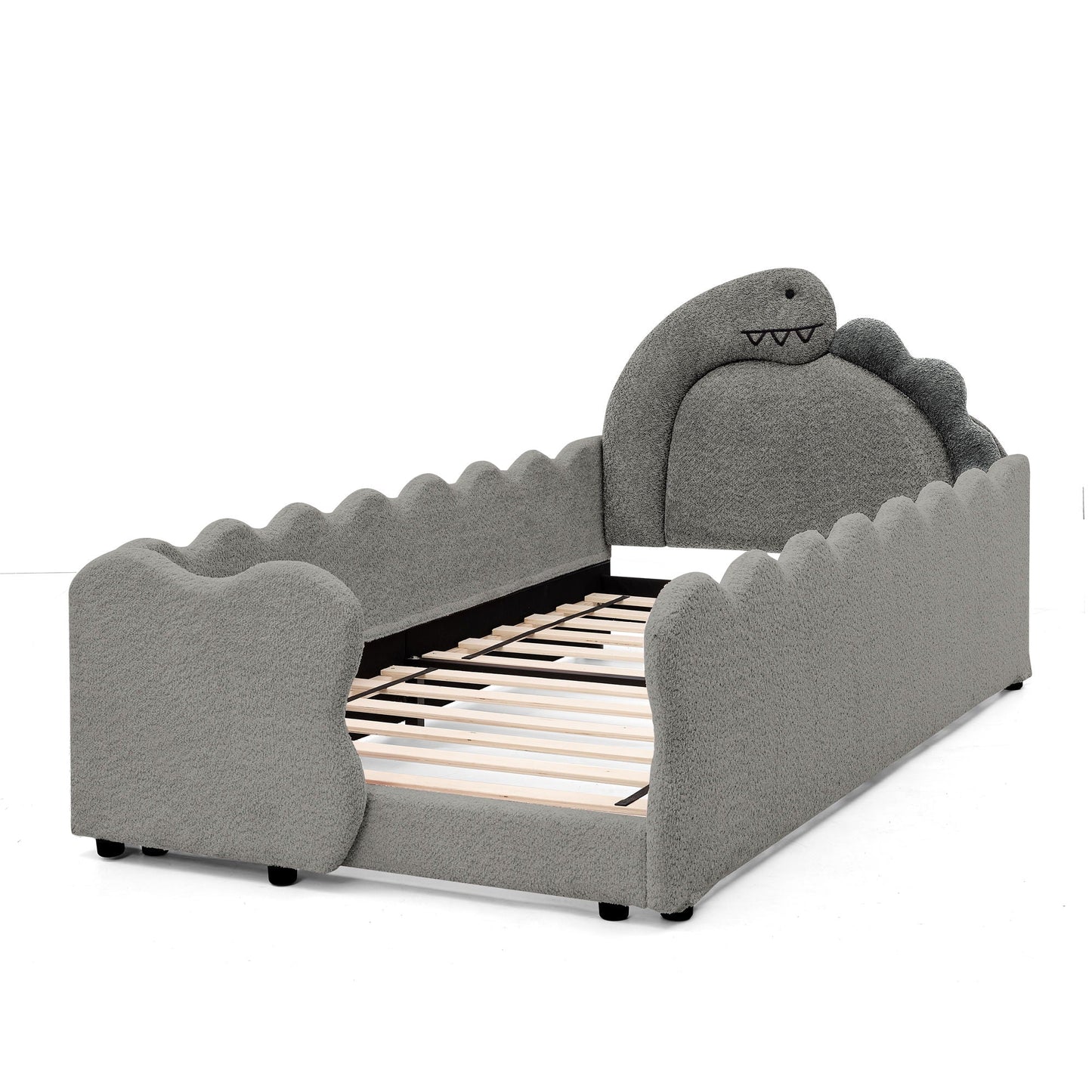 Cute Dinosaur Shaped Bed With Safety Guardrail, Toddler Frame