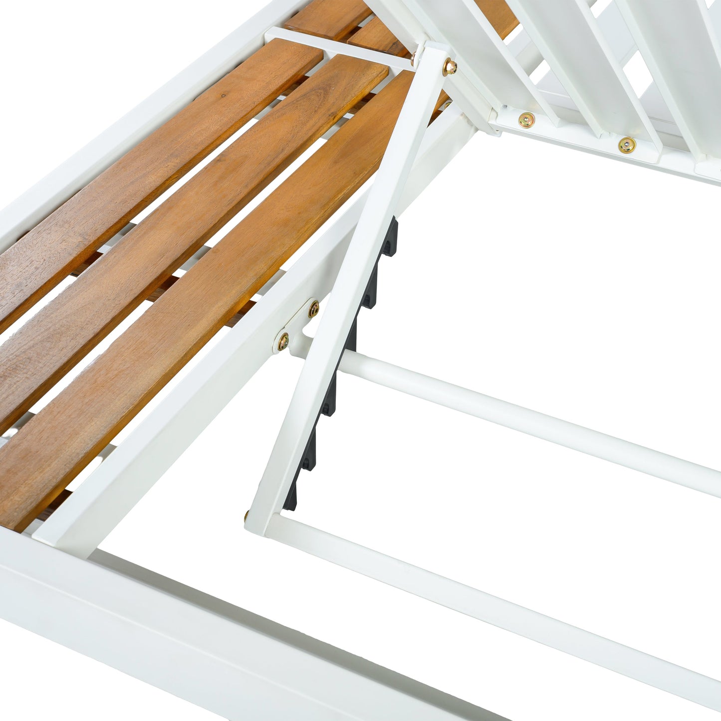 White Iron + Teak Finish Chaise Lounge Frame