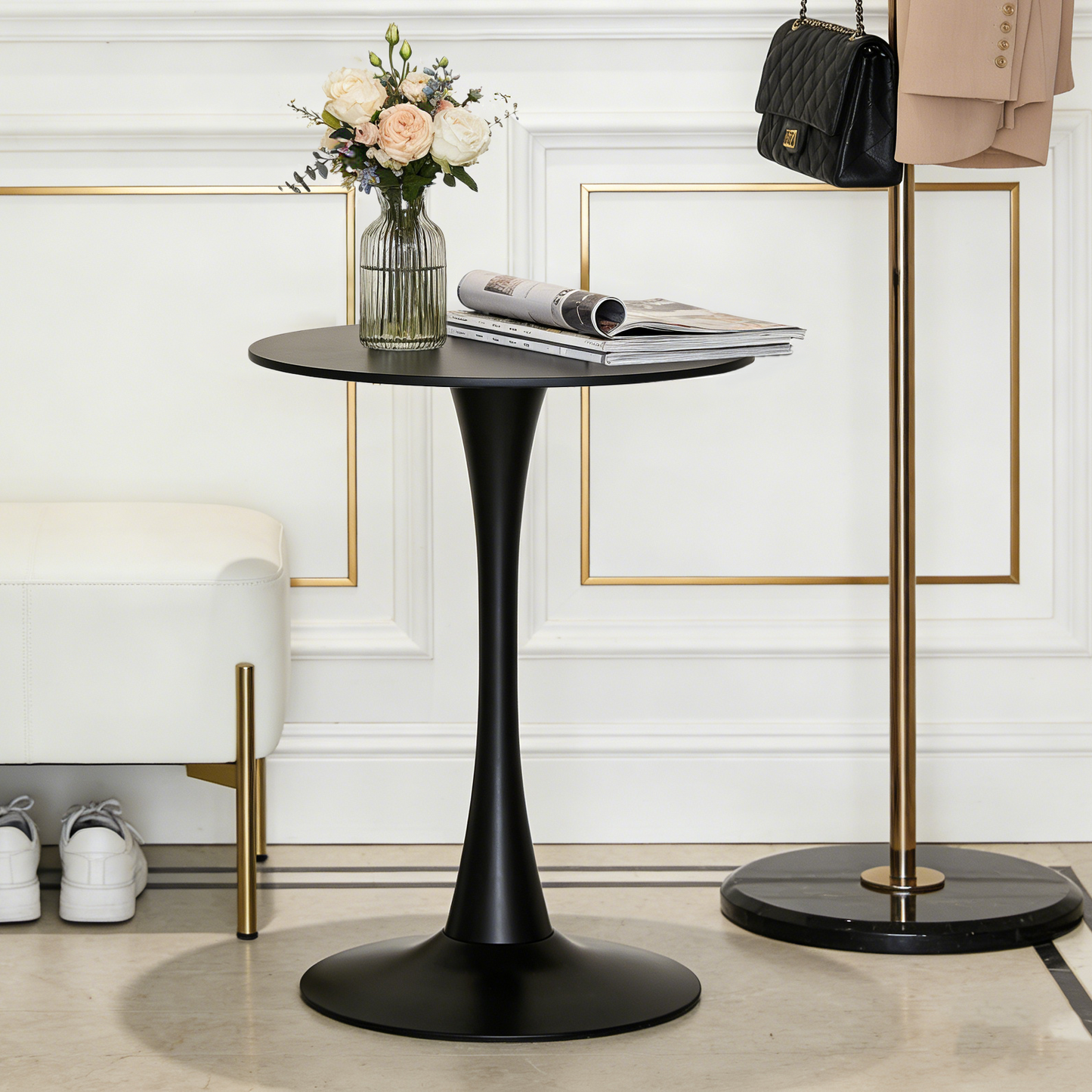 Black Round Dining Table with MDF Top and Matte Iron Base