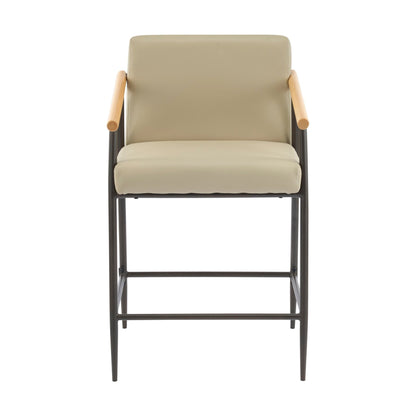 Mid Century Modern Counter Stool Set with Espresso Metal Frame - Khaki