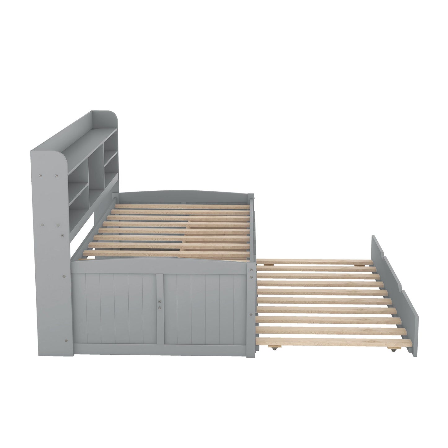Captain Bed With Built In Bookshelves, 3 Storage Drawers, And Trundle