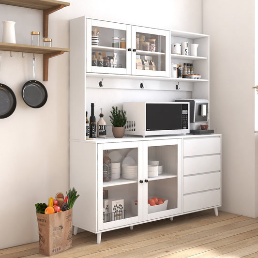 63" W Large Kitchen Hutch Cabinet, Freestanding Pantry Storage