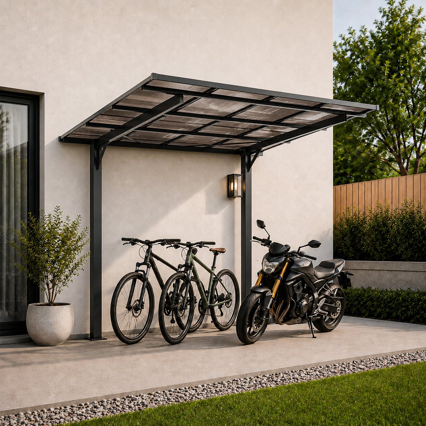 8x8FT Outdoor Carport with Galvanized Steel Frame and Sloped PC Roof
