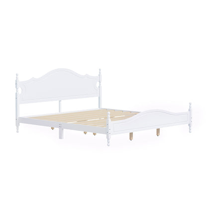 King Bed Frame with Headboard, Retro Style Wooden Platform Bed