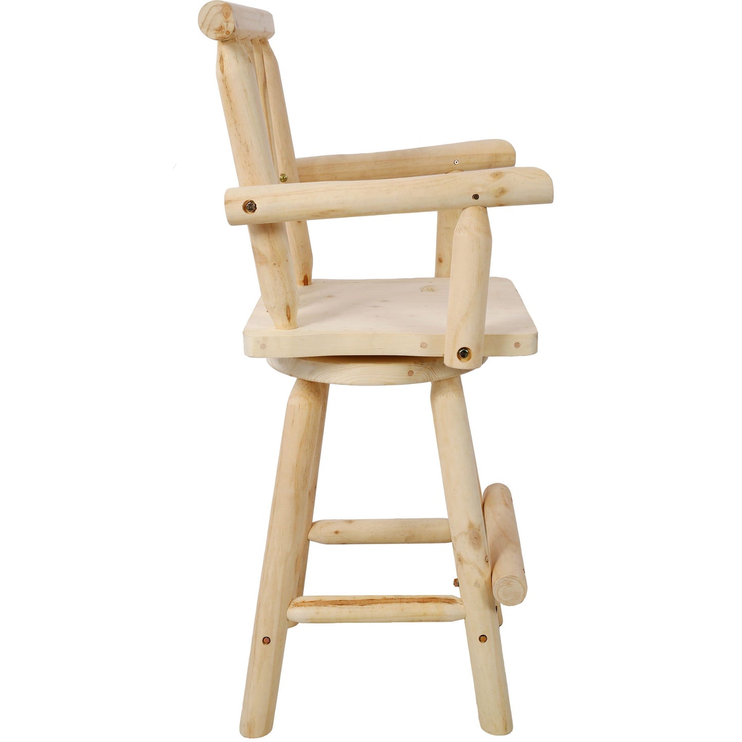 Rustic Bar Stool, Fir Wood Construction, Wide Armrest