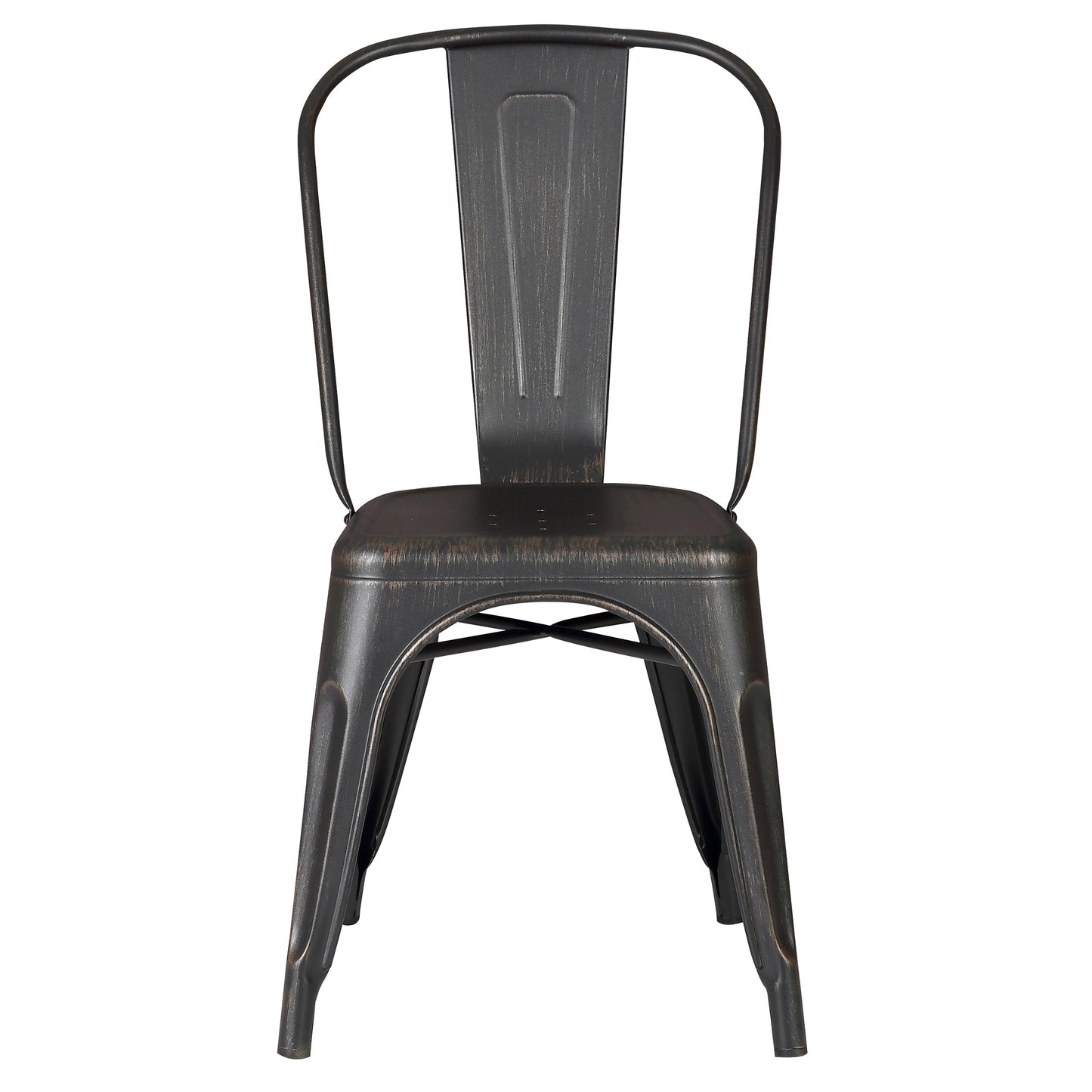 Set of 4 Stackable Metal Dining Chairs, Modern Industrial Slat Back