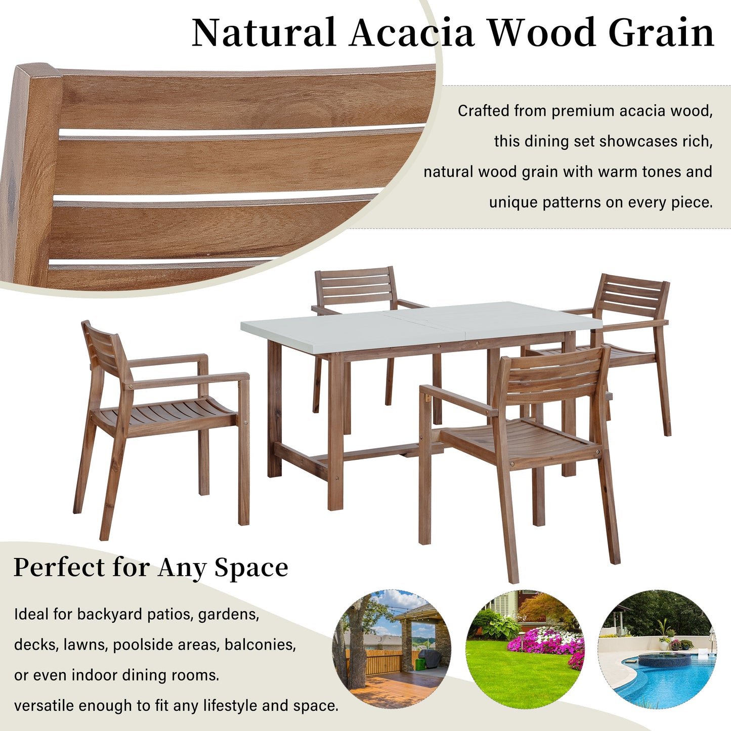 U_STYLE 5-Piece Outdoor Acacia Wood Dining Set