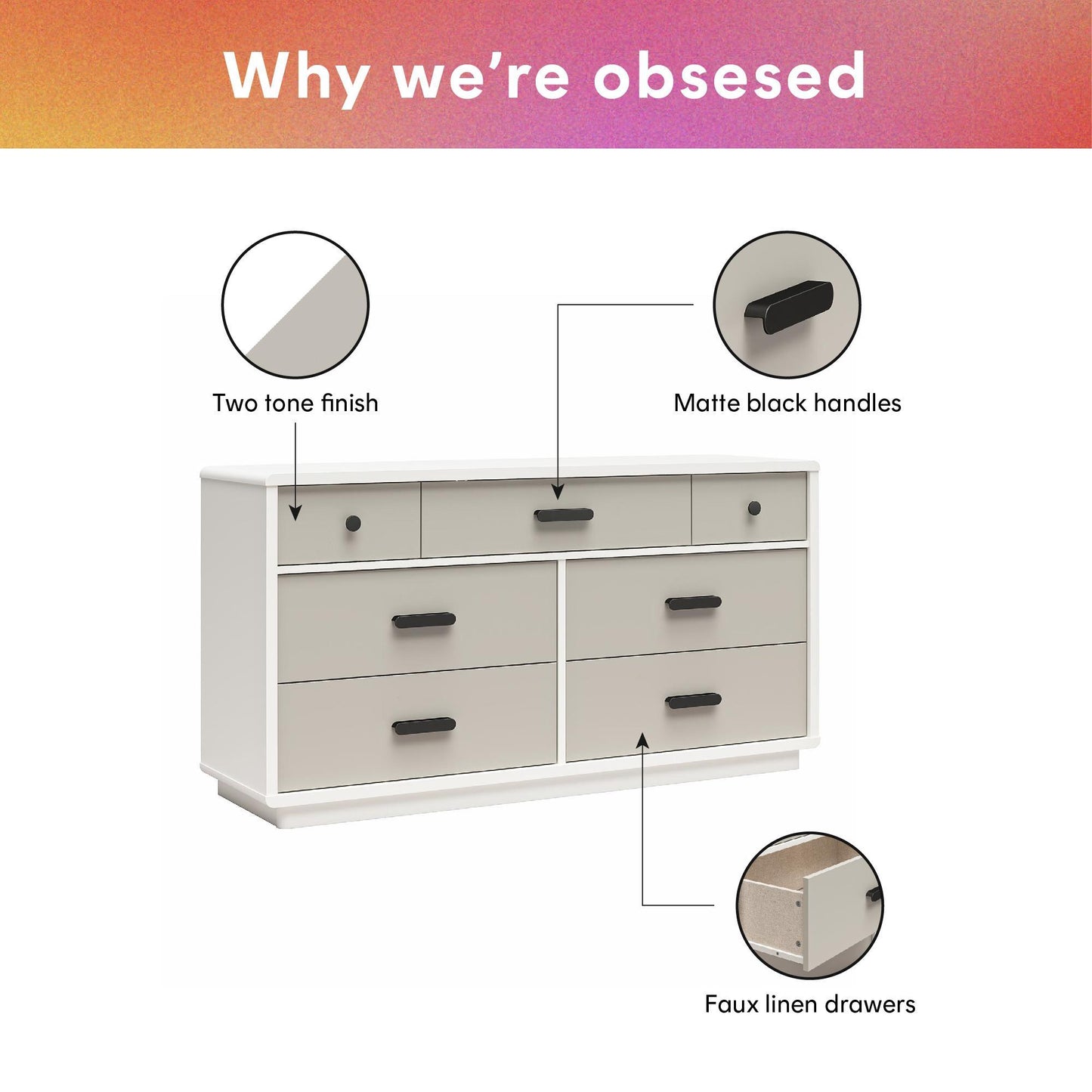 Valencia - 7 Drawer Wide Dresser - Taupe