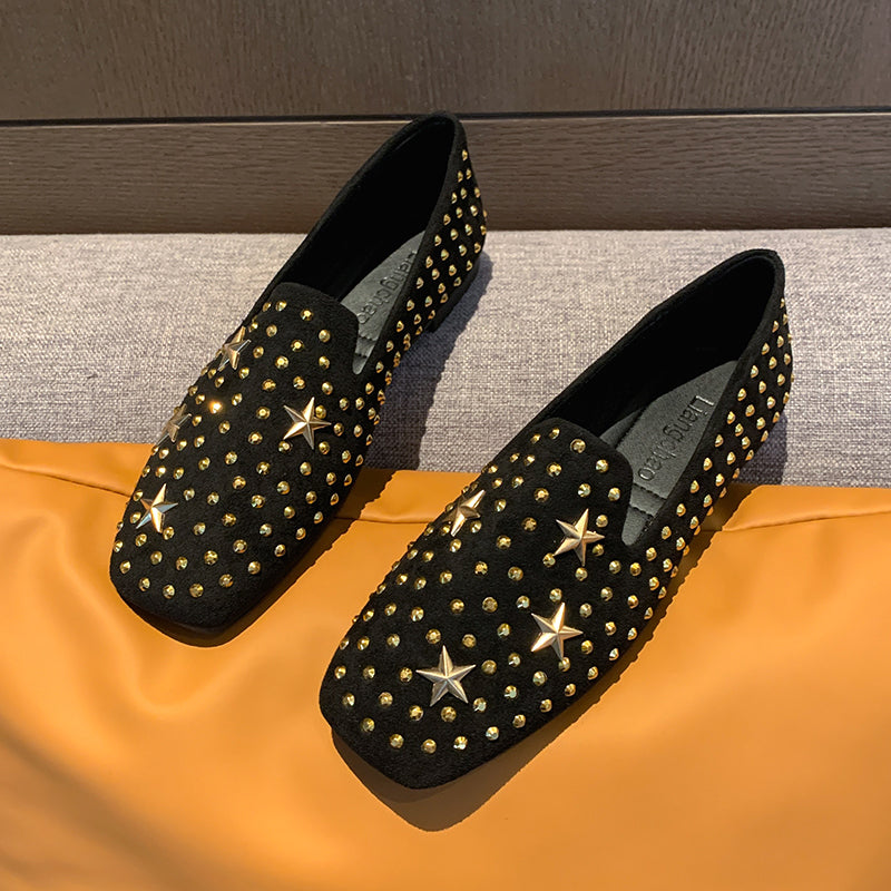 2026 Fall New Square Toe Rhinestone Flat Moccasins, Soft Sole Slip On Loafers For Wide Feet Women